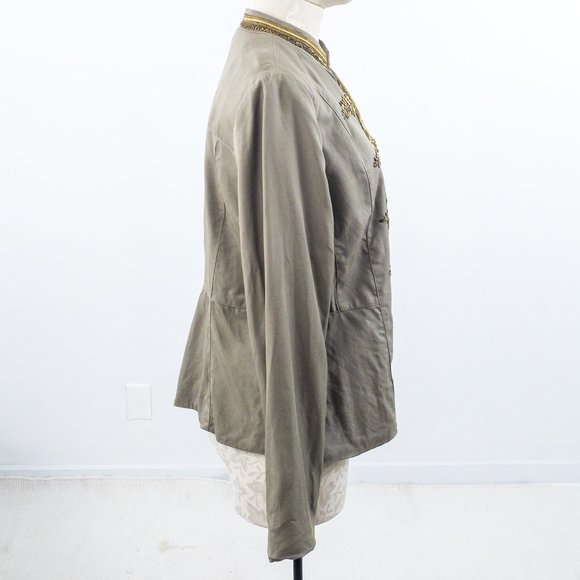 Chicos S Embellished Band Jacket Green Gold - Picture 5 of 10